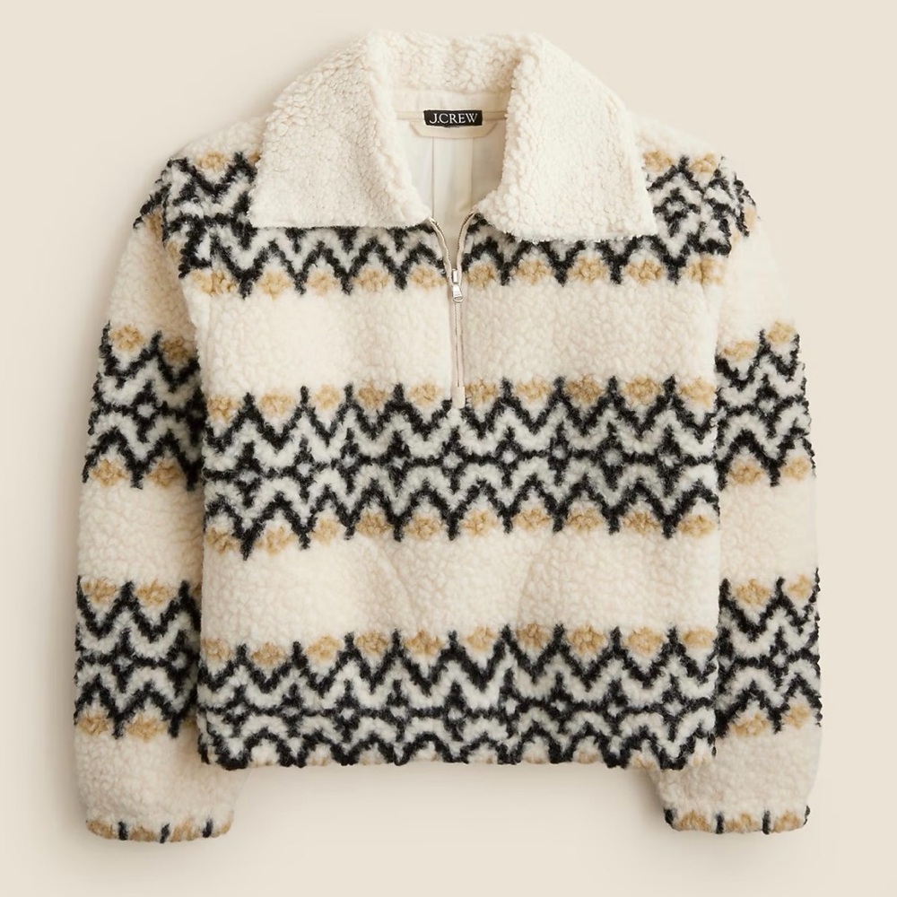 J.Crew Jacquard-print sherpa half-zip fleece pullover XS NWT
